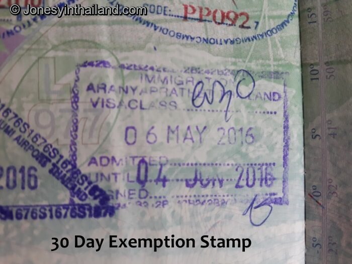 Thailand 30 Day Visa Exemption Stamp