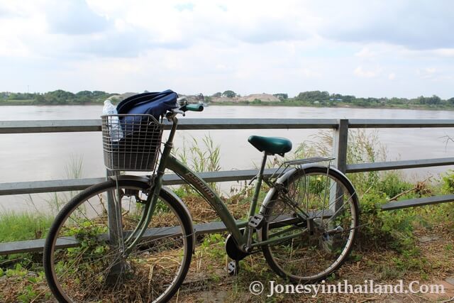 Bicycle Hire In Nong Khai Near The River Leaning On The Rails