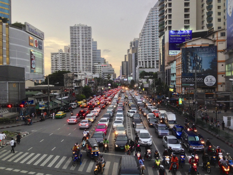 Traffic At Asok Interchange Bangkok In Thailand