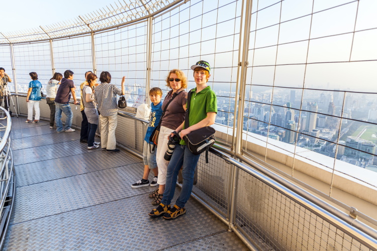 Baiyoke Tower Observation Deck In Family Photo With Bangkok Scenery