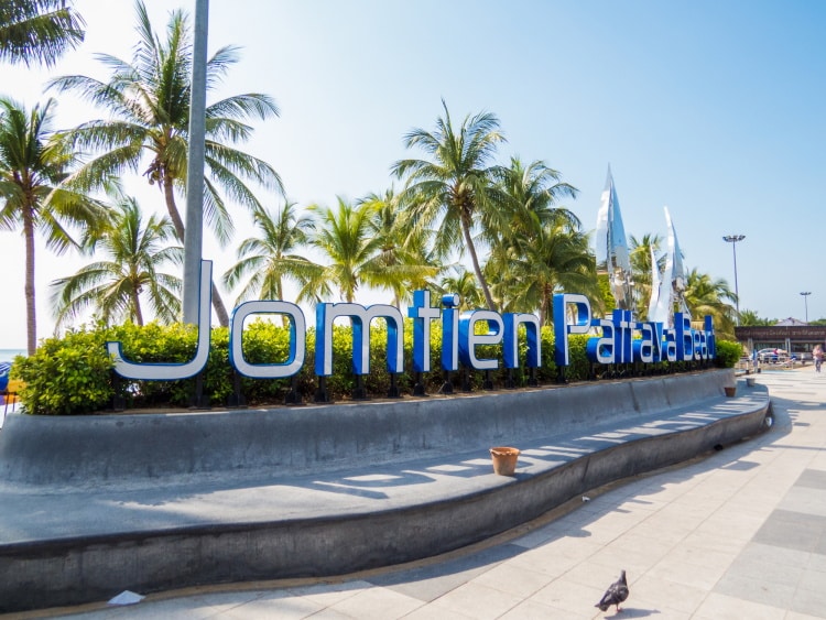 Jomtien Pattaya Beach Sign Where People Can Sit Near The Beach