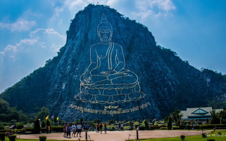 Khao Chi Chan Big Buddha Mountain In Pattaya With Tourists Taking Pictures