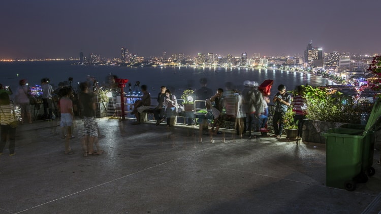 Pratumnak Hill Viewpoint At Night With Visitors Viewing