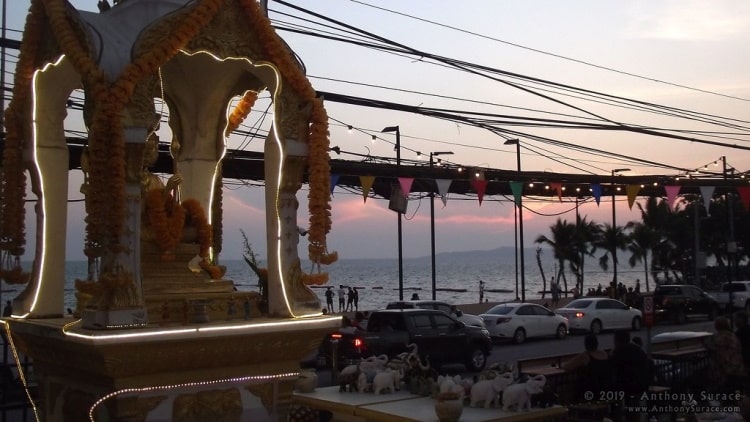 View Of Beach From Jomtien Night Market In Pattaya At Sunset