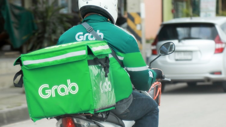Grab Food Thailand Motobike And Food Box Delivery On The Back
