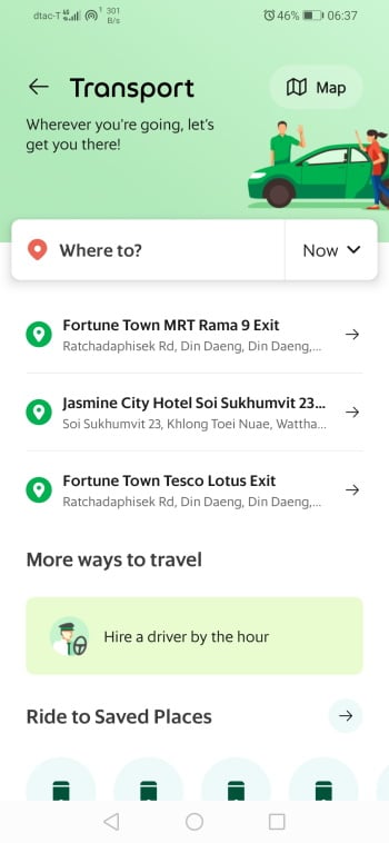 Grab Transport Screenshot Of App Showing Where To Type Destination