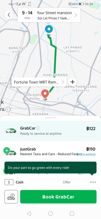 Grab Transport Screenshot Of App The Choice Of Transport Available And Cost