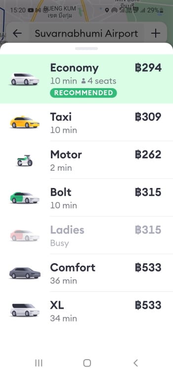 Screenshot Of Bolt Transport Options In Thailand Bangkok
