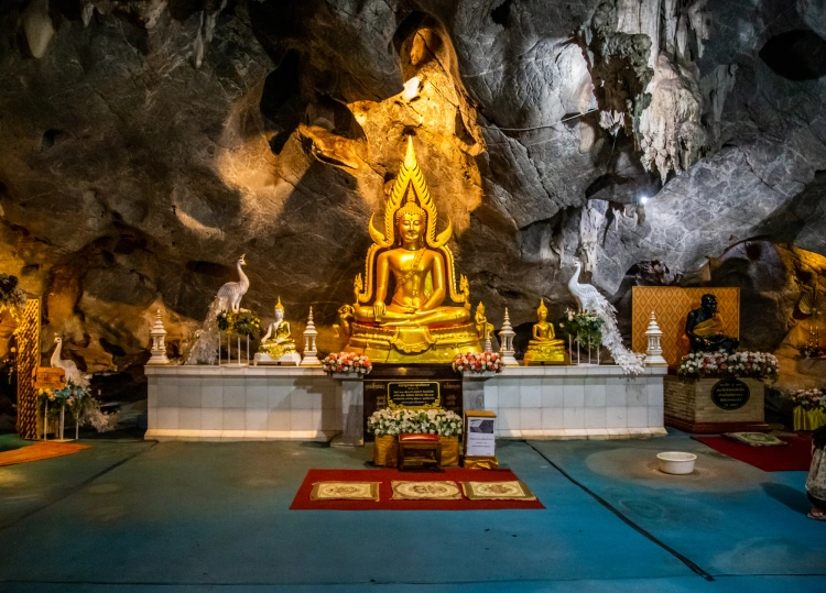 Buddha Statue Inside Cave At Wat Tham Pu Wa At Kanchanaburi In Thailand
