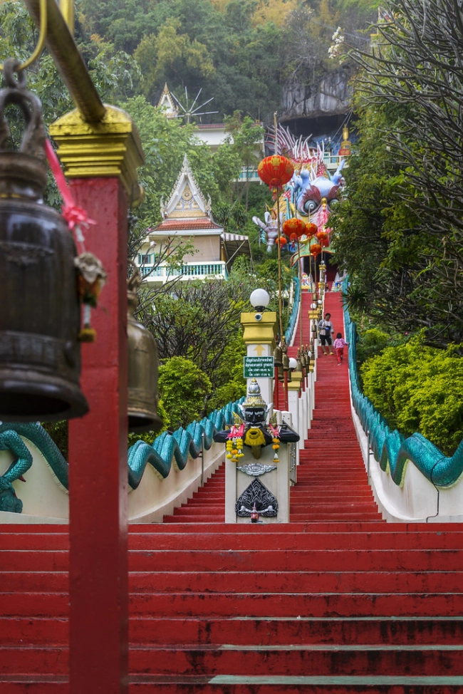 Red Steps At Wat Ban Tham In Kanchanburi