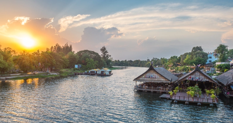 Restaurants On The River Kwai In Kanchanaburi Thailand