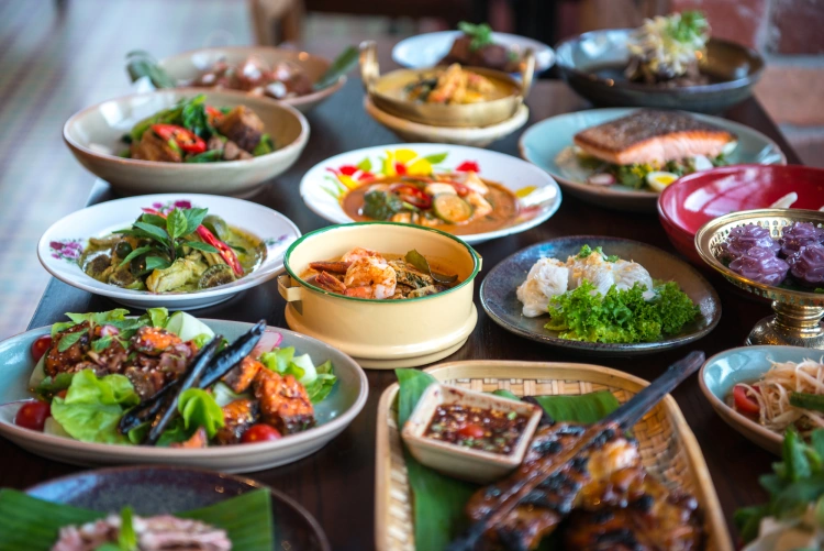Various Thailand Dishes Of Food On A Table