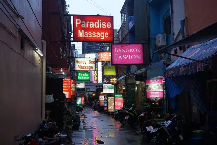 Row Of Massage Shops In An Alley On Sukhumvit 22 Bangkok