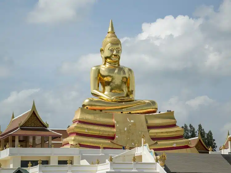 Golden Buddha At The Wat Huay Mongkol Near The City Of Hua Hin
