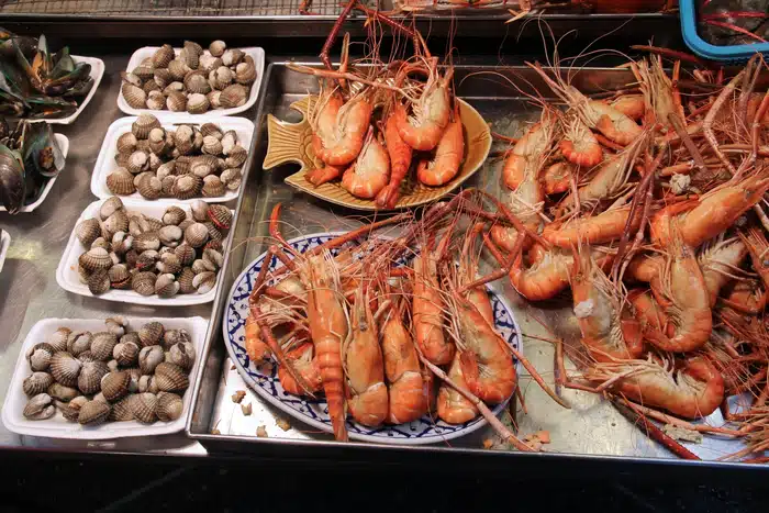 Sea Food On A Stall At The Market In Hua Hin, Thailand