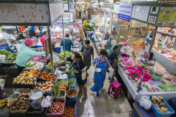 Vegetable Market Of The Chatsila Market In The Town Of Hua Hin In Thailand.