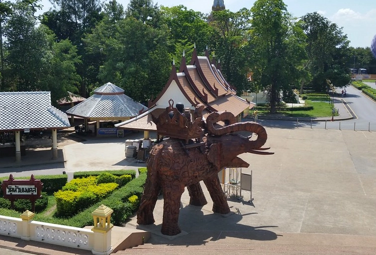 Elephant Statue With Small Statue Of Thai Monk Luang Phu At Wat Huay Mongkol Temple In Hua Hin