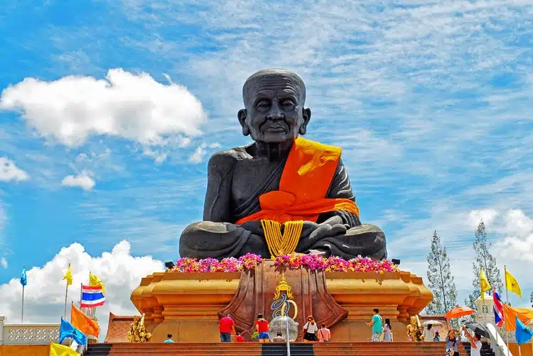 Huge Statue Of Thai Monk Luang Phu At Wat Huay Mongkol Temple In Hua Hin