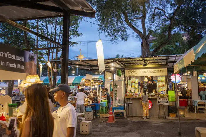 People Buying Food From Stalls At Tamarind Nightmarket Near The City Of Hua Hin