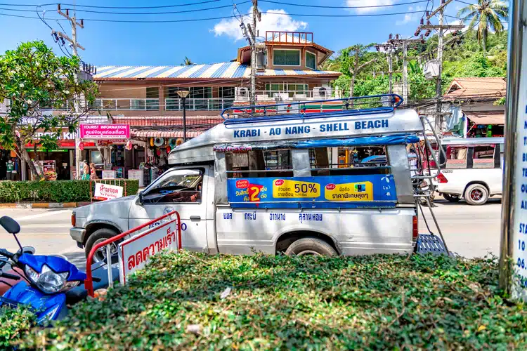 A Local Bus Songthaew In Krabi Town Goes To Ao Nang