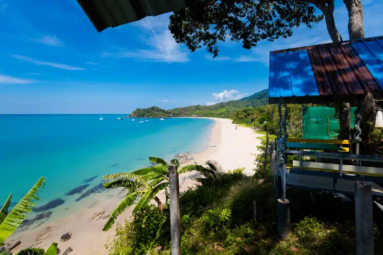 A View Over Beautiful Kantiang Bay Koh Lanta In Thailand With Blue Sky And Pristine Beach