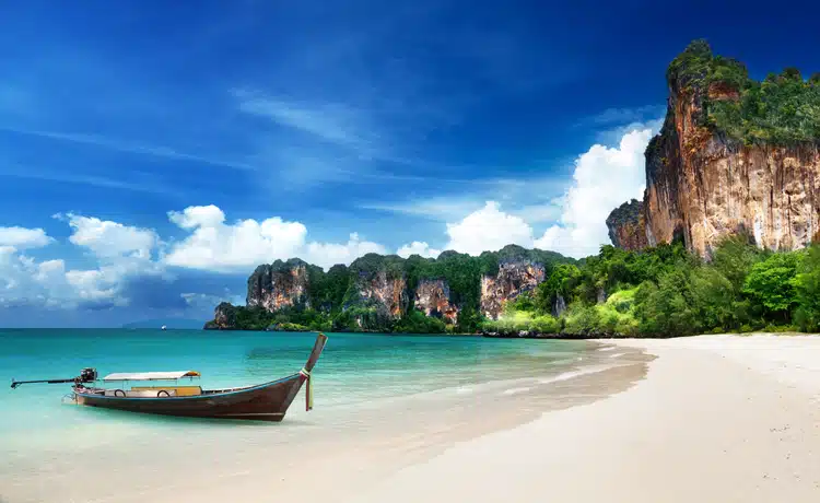 Beautiful Blue Skies And Sea At Railay Beach In Krabi Thailand